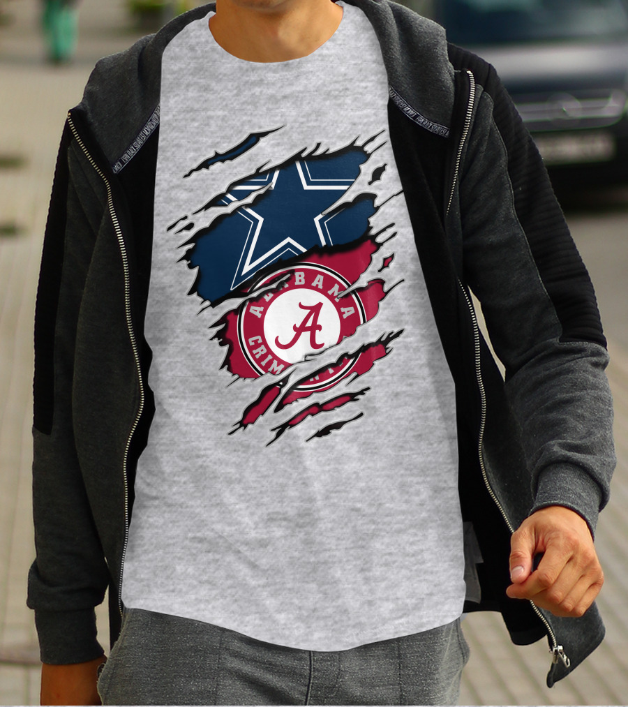 Cowboys Star And Alabama Crimson Tide Logo Torn Layers T-Shirt