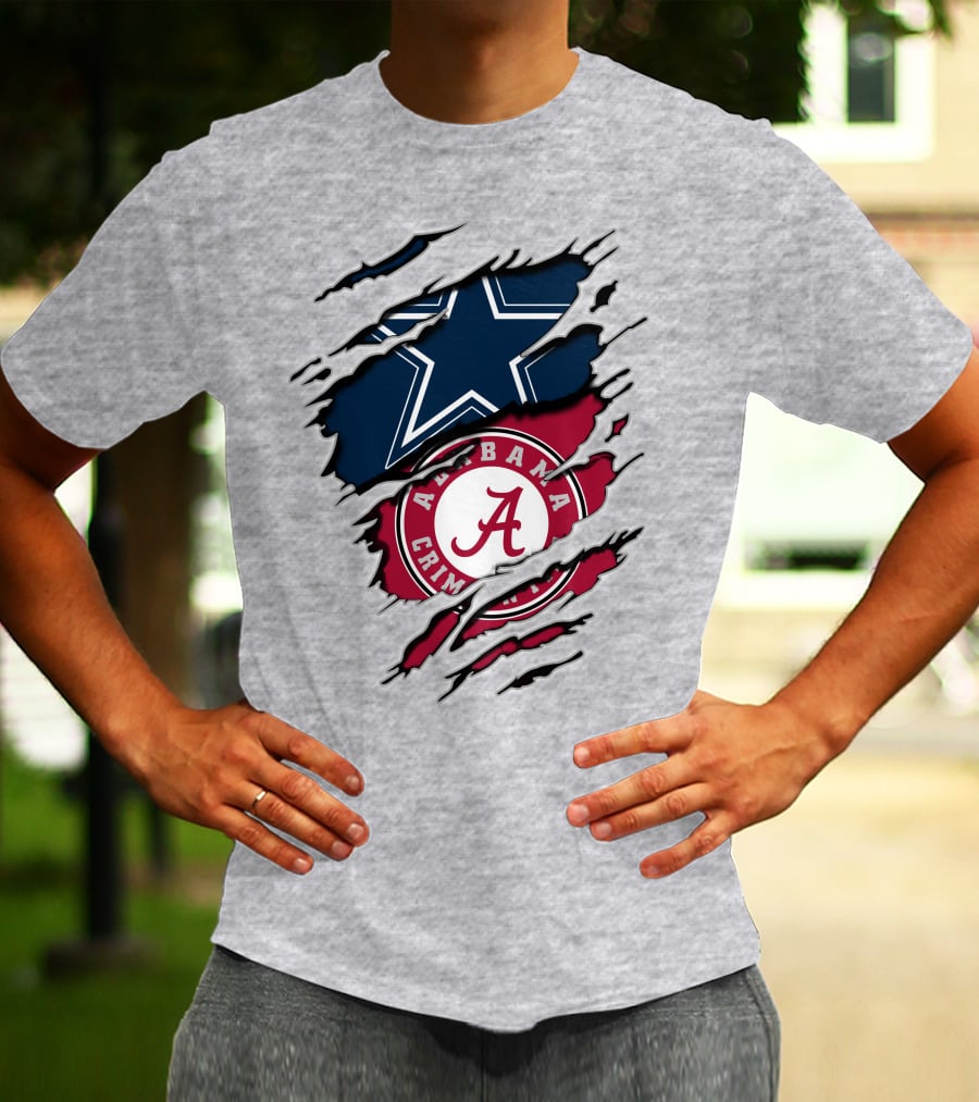 Cowboys Star And Alabama Crimson Tide Logo Torn Layers T-Shirt