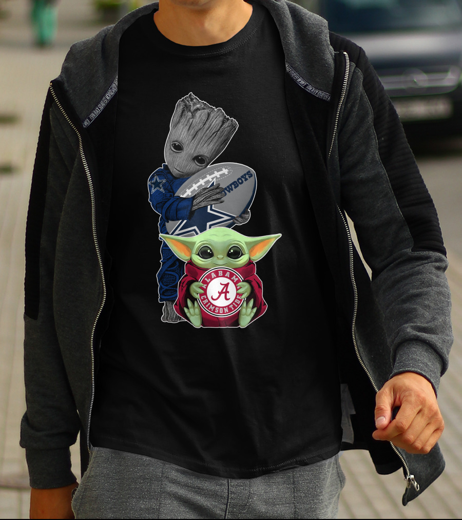 Cowboys Groot And Baby Yoda Alabama Crimson Tide T-Shirt