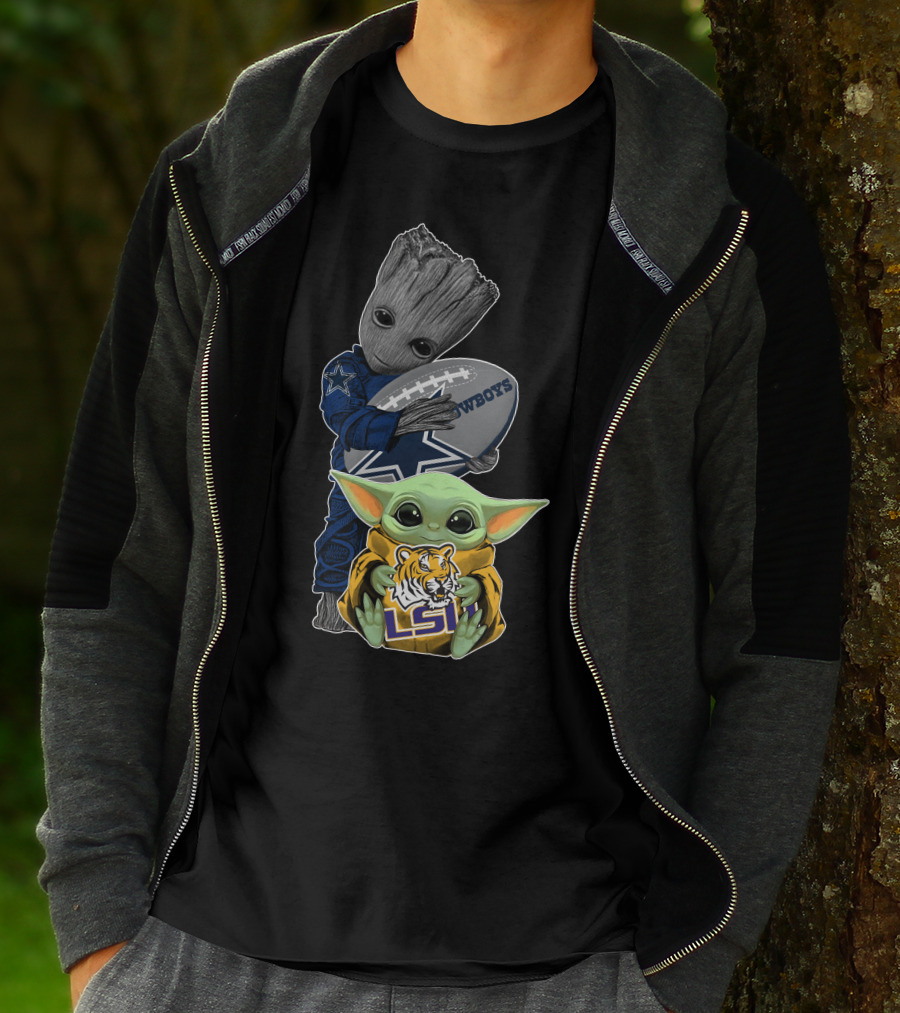 Groot Holding Cowboys Football Baby Yoda Lsu Tigers T-Shirt