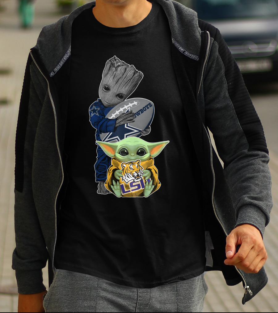 Groot Holding Cowboys Football Baby Yoda Lsu Tigers T-Shirt