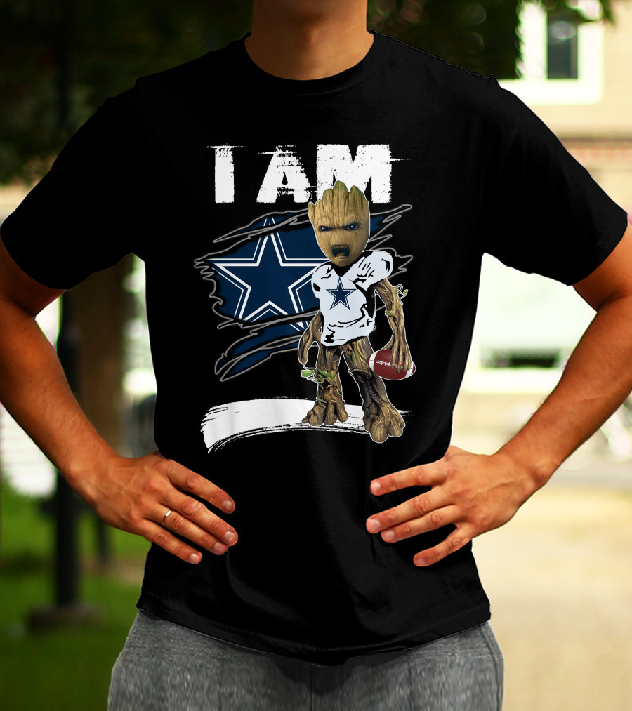 I Am Cowboys Fan Groot Holding Football T-Shirt