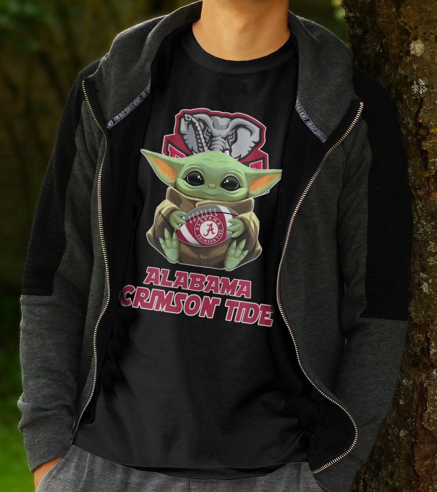 Alabama Crimson Tide Baby Yoda Holding Football T-Shirt