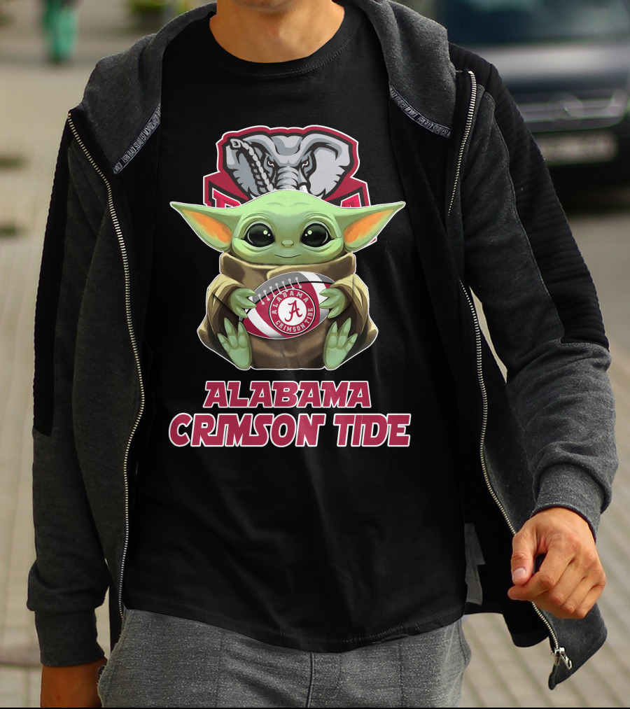 Alabama Crimson Tide Baby Yoda Holding Football T-Shirt