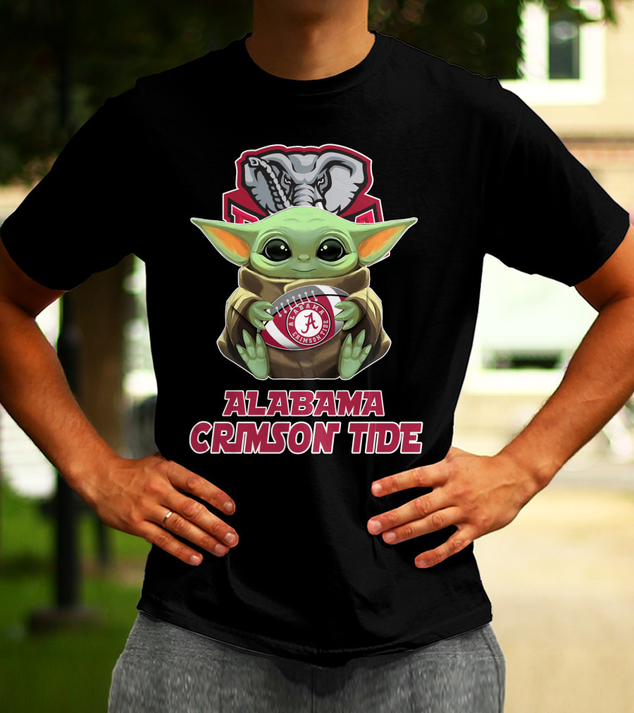 Alabama Crimson Tide Baby Yoda Holding Football T-Shirt