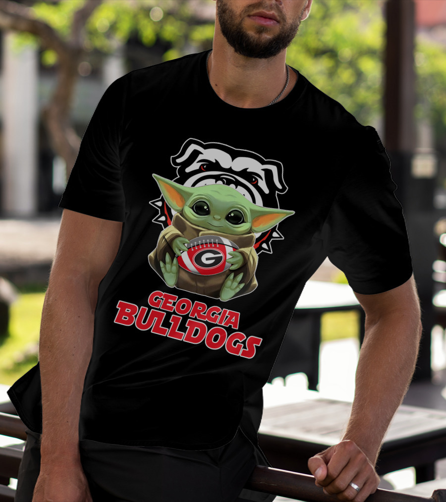 Georgia Bulldogs Baby Yoda Fan Football T-Shirt