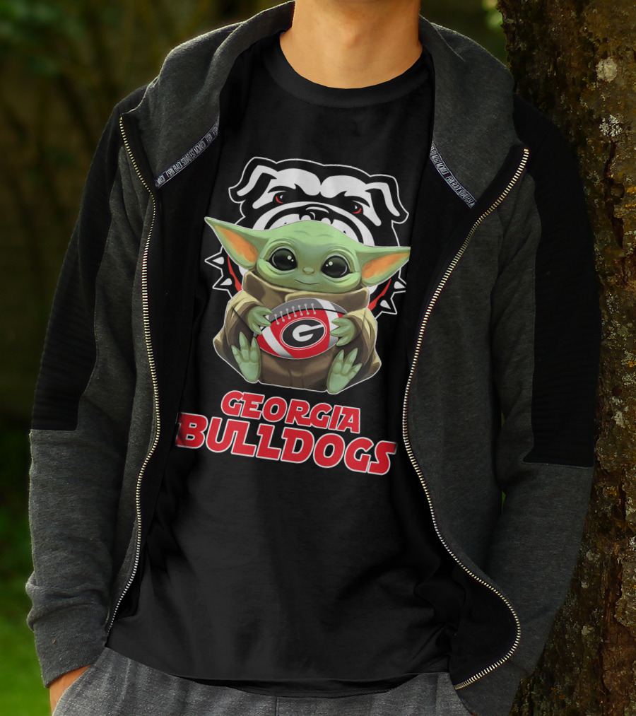 Georgia Bulldogs Baby Yoda Fan Football T-Shirt