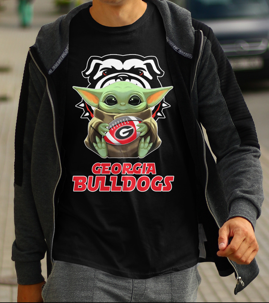 Georgia Bulldogs Baby Yoda Fan Football T-Shirt