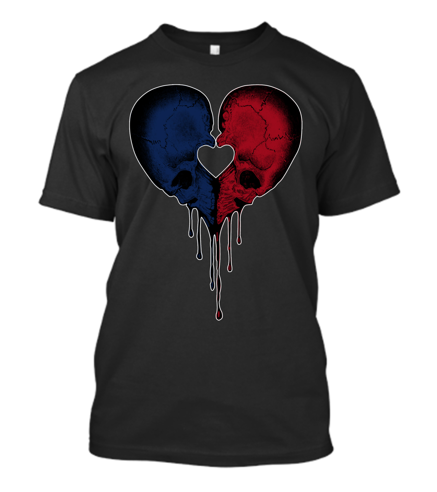 Split Red And Blue Skull Heart Dripping T-Shirt