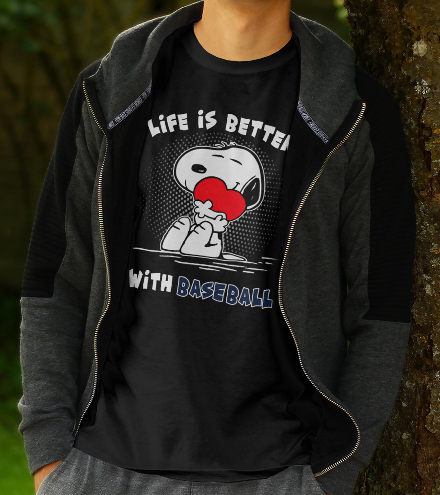 Life Is Better With Baseball Snoopy Hugging Heart T-Shirt