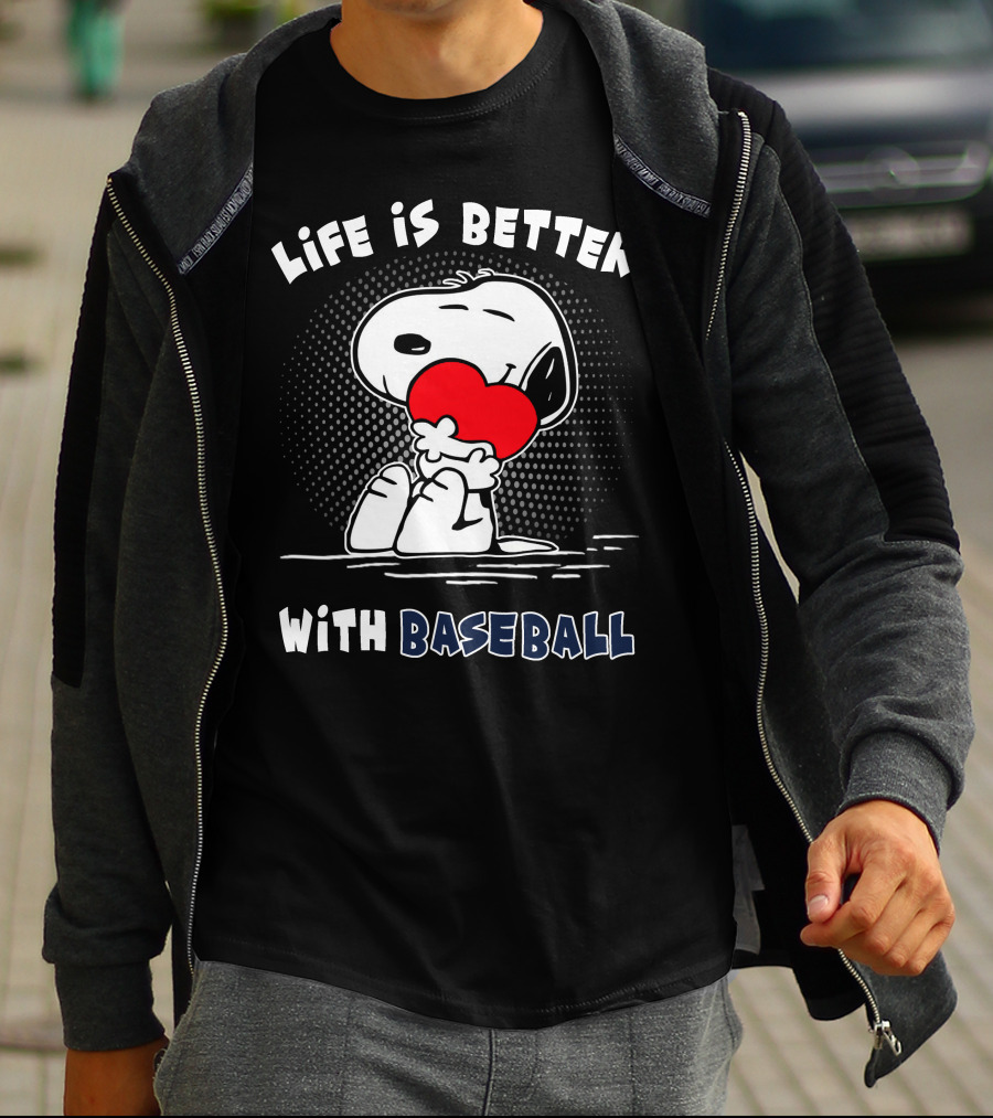 Life Is Better With Baseball Snoopy Hugging Heart T-Shirt