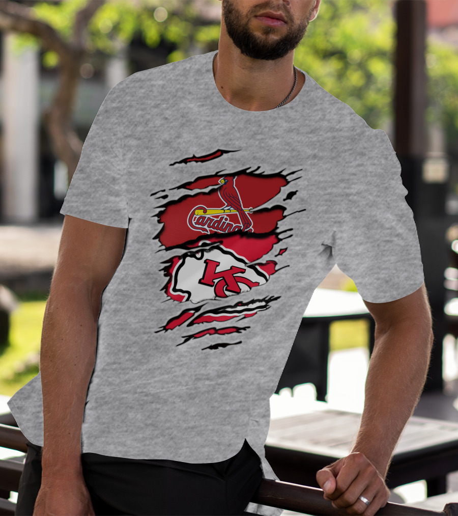 Chiefs Kc Cardinals Bird Logo Nfl Mlb Crossover T-Shirt