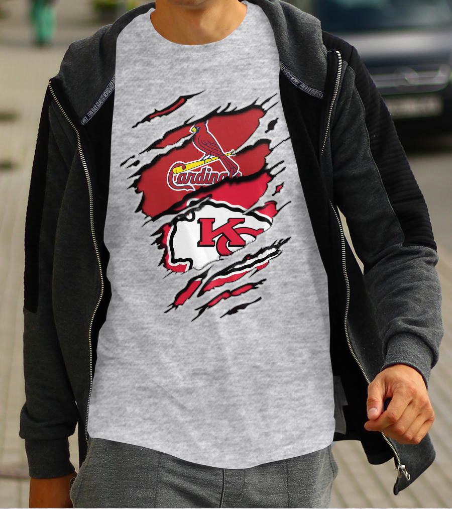 Cardinals And Chiefs Logo Rip T-Shirt