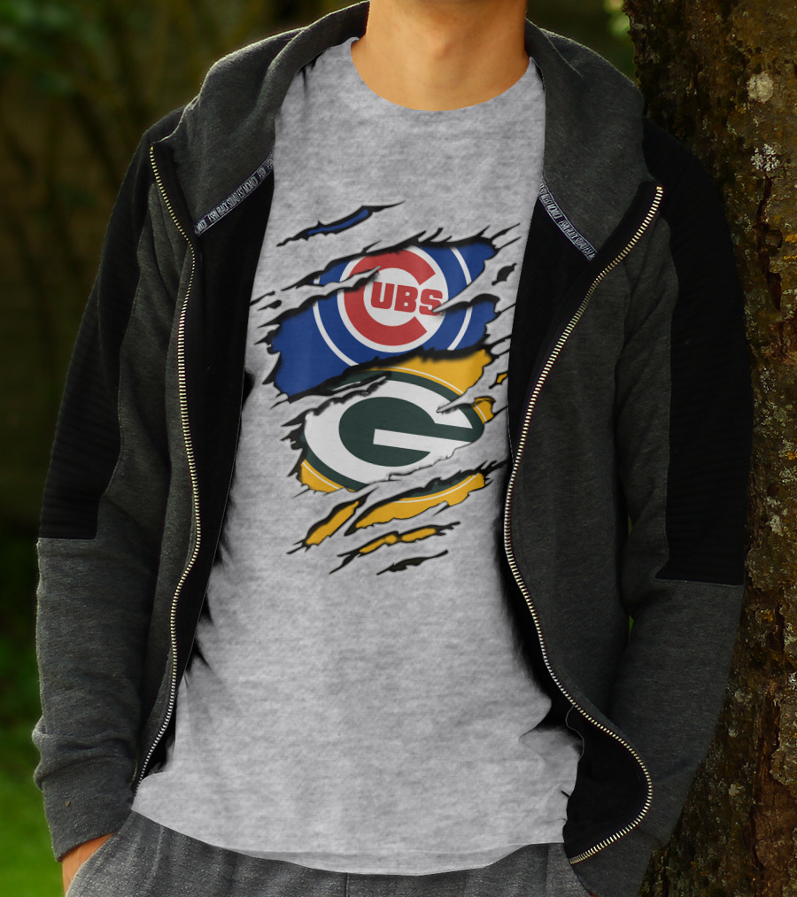 Cubs Packers Logos Ripthrough T-Shirt