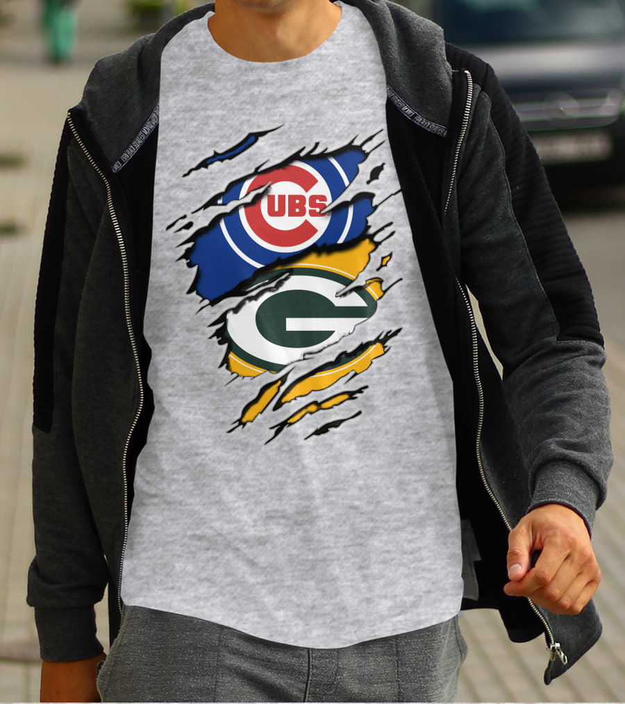 Cubs Packers Logos Ripthrough T-Shirt