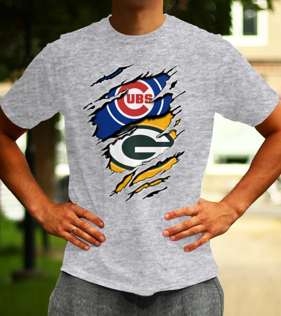 Cubs Packers Logos Ripthrough T-Shirt
