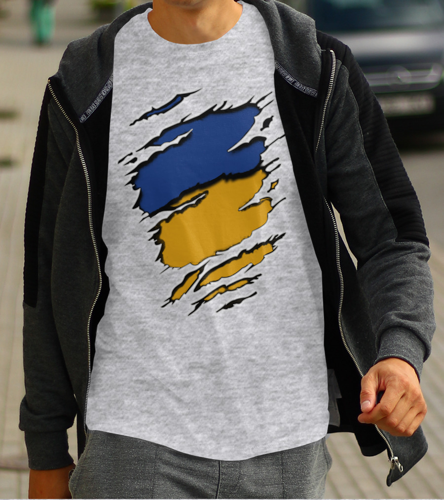 Pack Cus Blue And Yellow Ripped Claw Marks T-Shirt