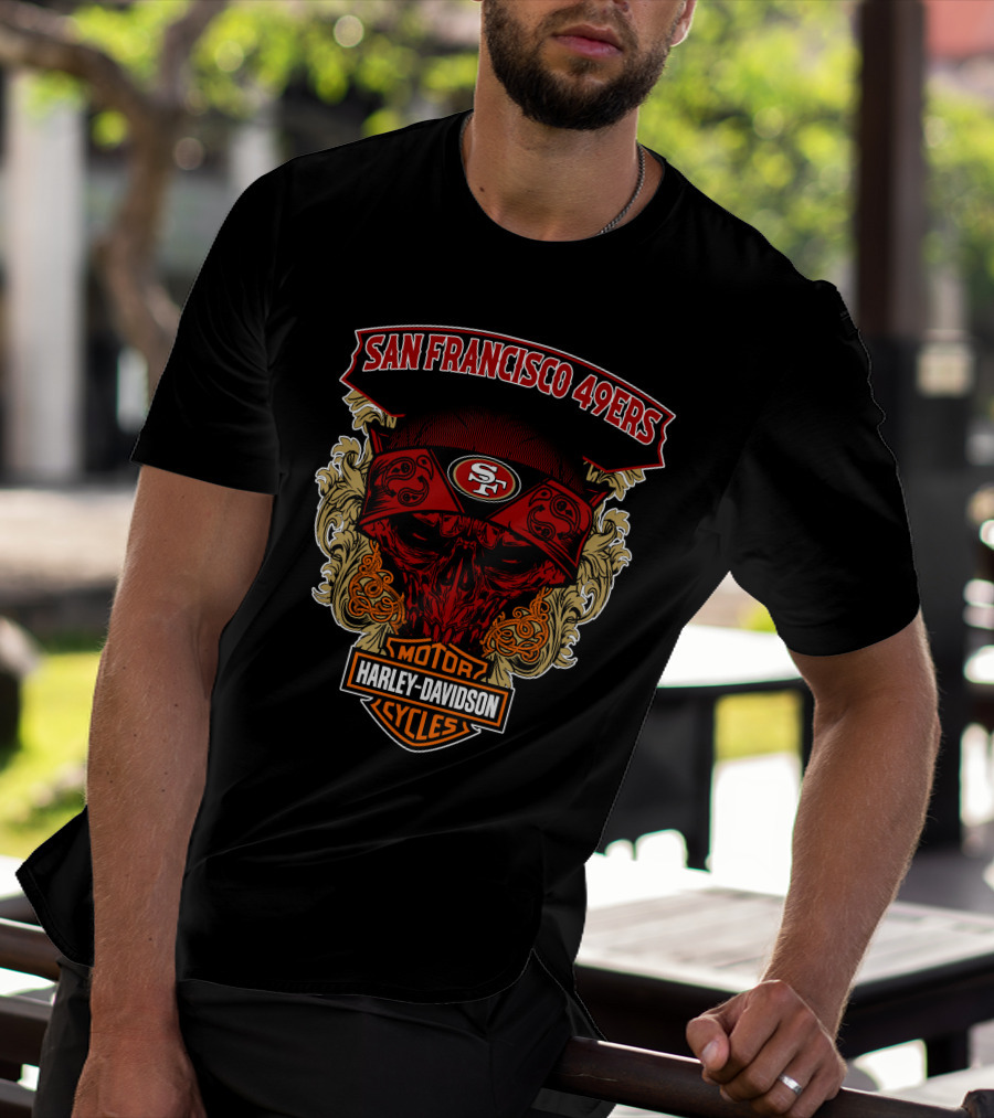 San Francisco 49ers Harley Davidson Motorcycles Skull T-Shirt