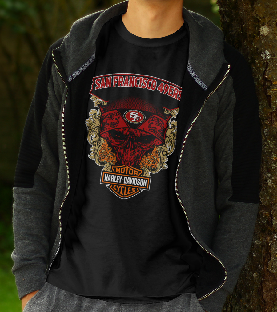 San Francisco 49ers Harley Davidson Motorcycles Skull T-Shirt