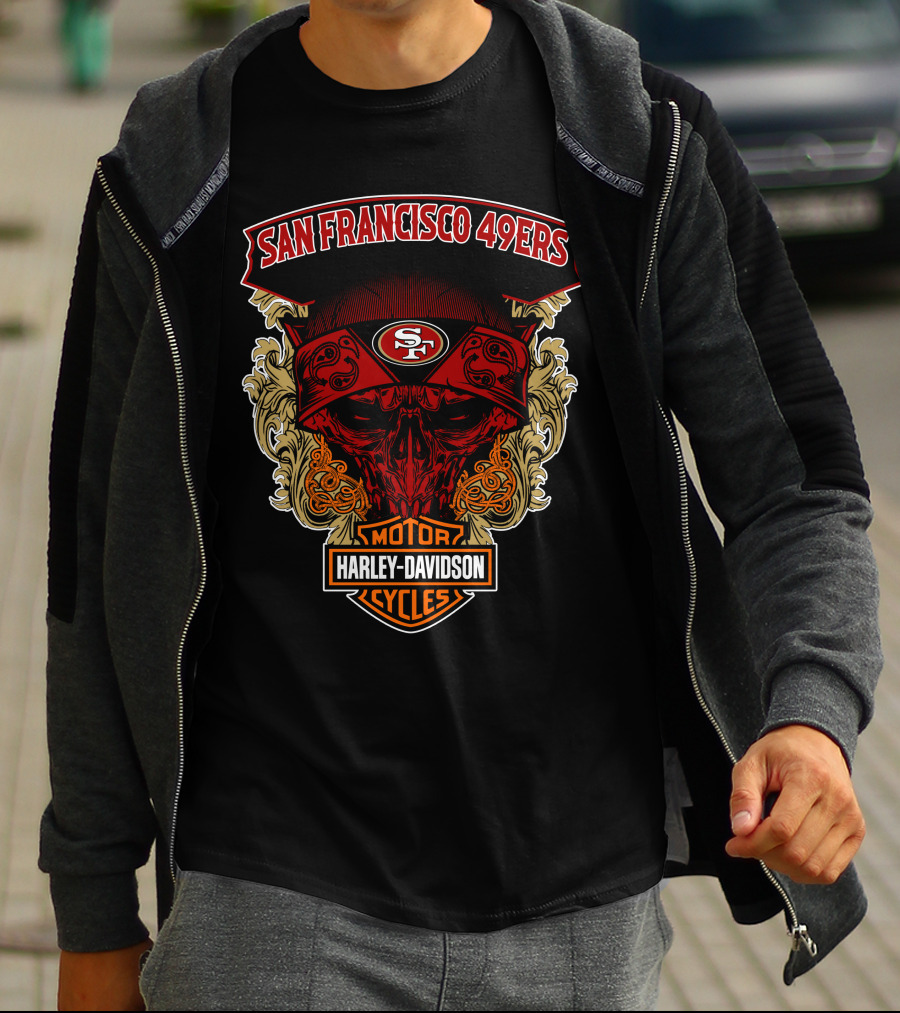 San Francisco 49ers Harley Davidson Motorcycles Skull T-Shirt
