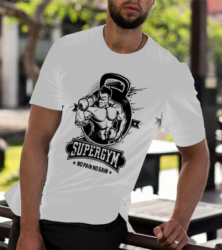 Supergym No Pain No Gain Bodybuilder Kettlebell Workout T-Shirt