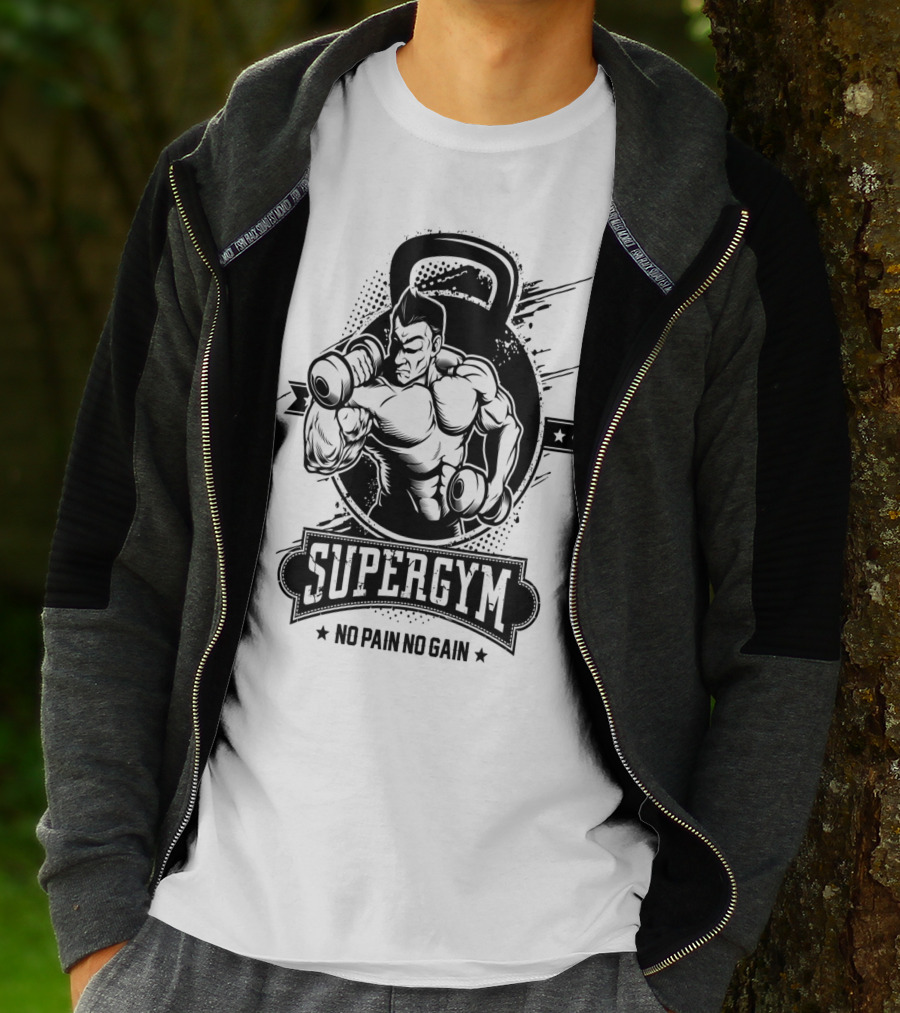 Supergym No Pain No Gain Bodybuilder Kettlebell Workout T-Shirt