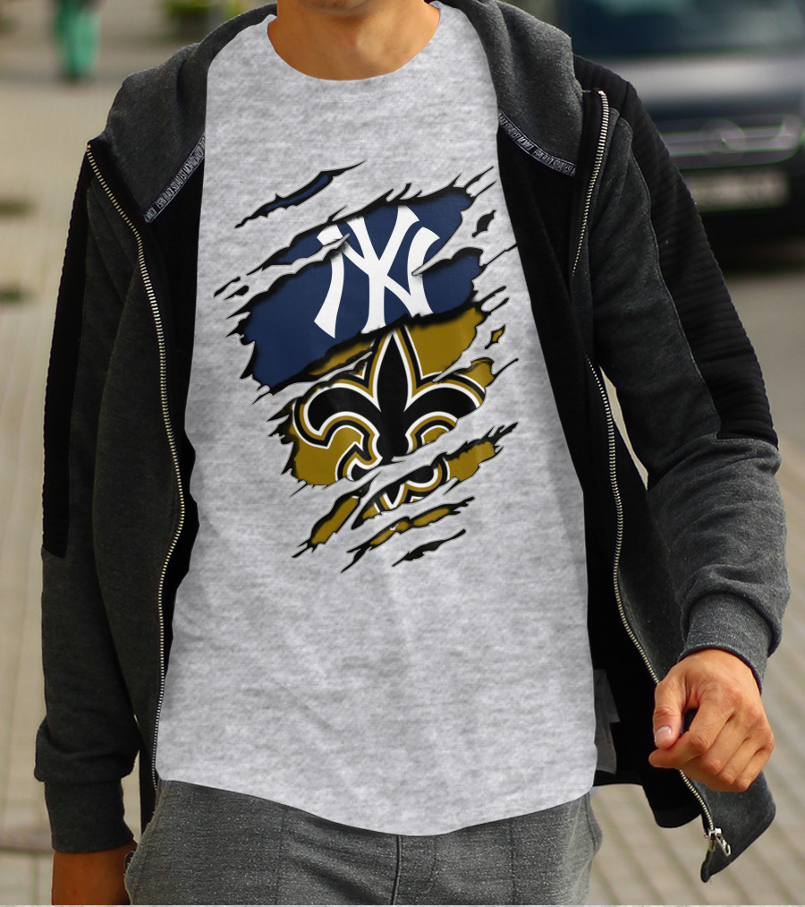 Yankees Saints Fleur-de-Lis Ripped T-Shirt