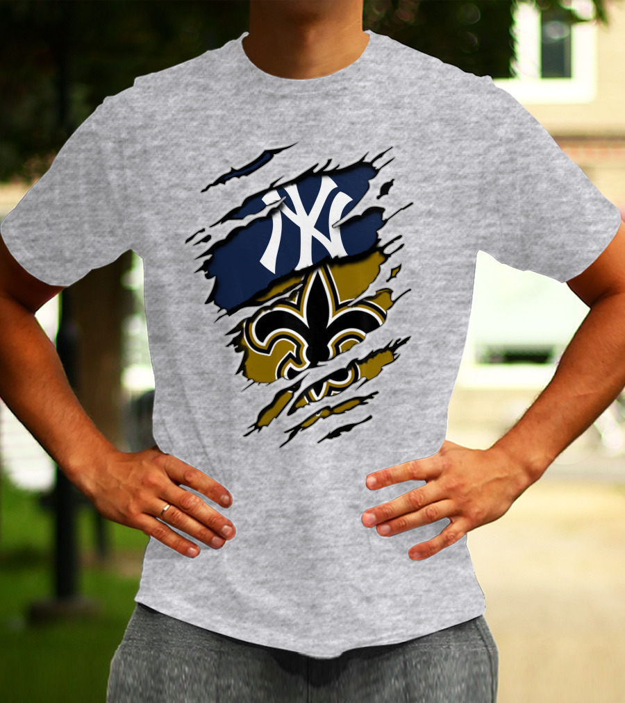 Yankees Saints Fleur-de-Lis Ripped T-Shirt