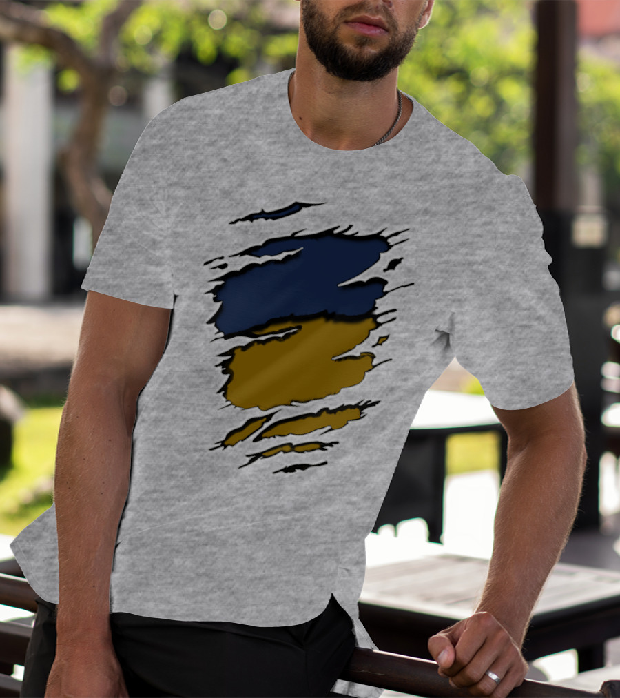 Sain-Yan Blue And Gold Torn Claw Marks T-Shirt