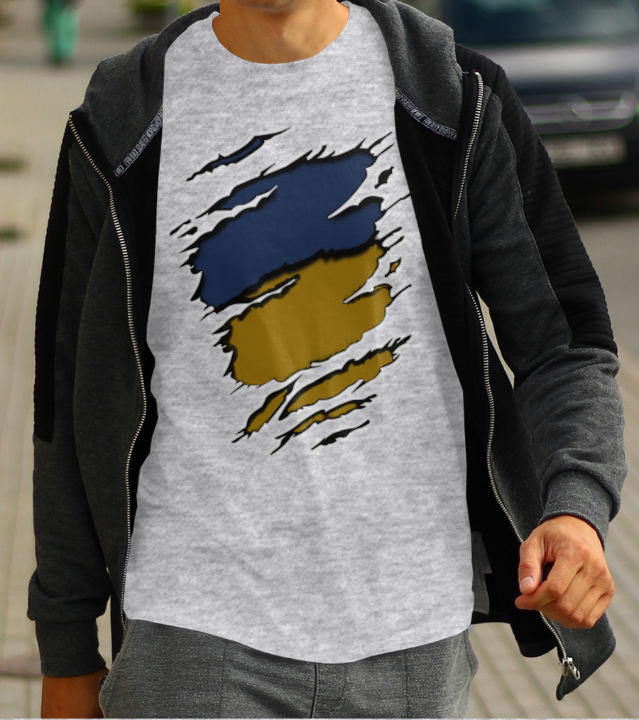 Sain-Yan Blue And Gold Torn Claw Marks T-Shirt