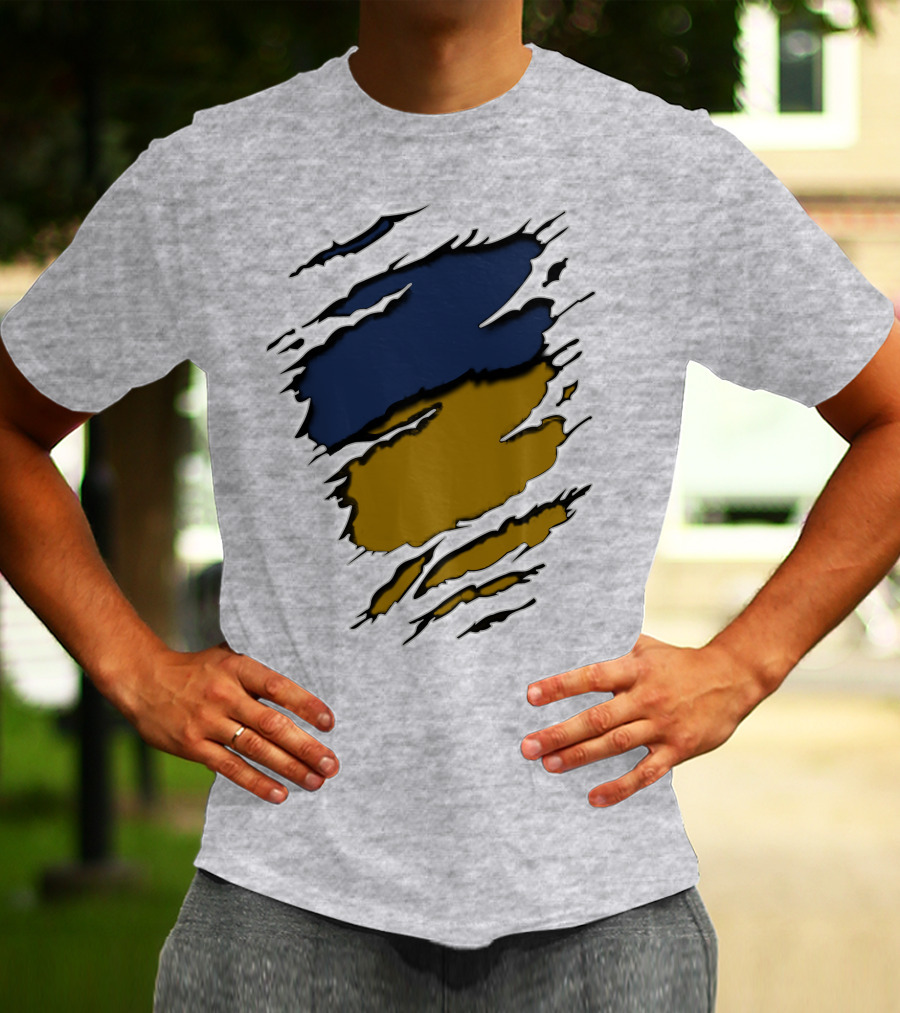 Sain-Yan Blue And Gold Torn Claw Marks T-Shirt
