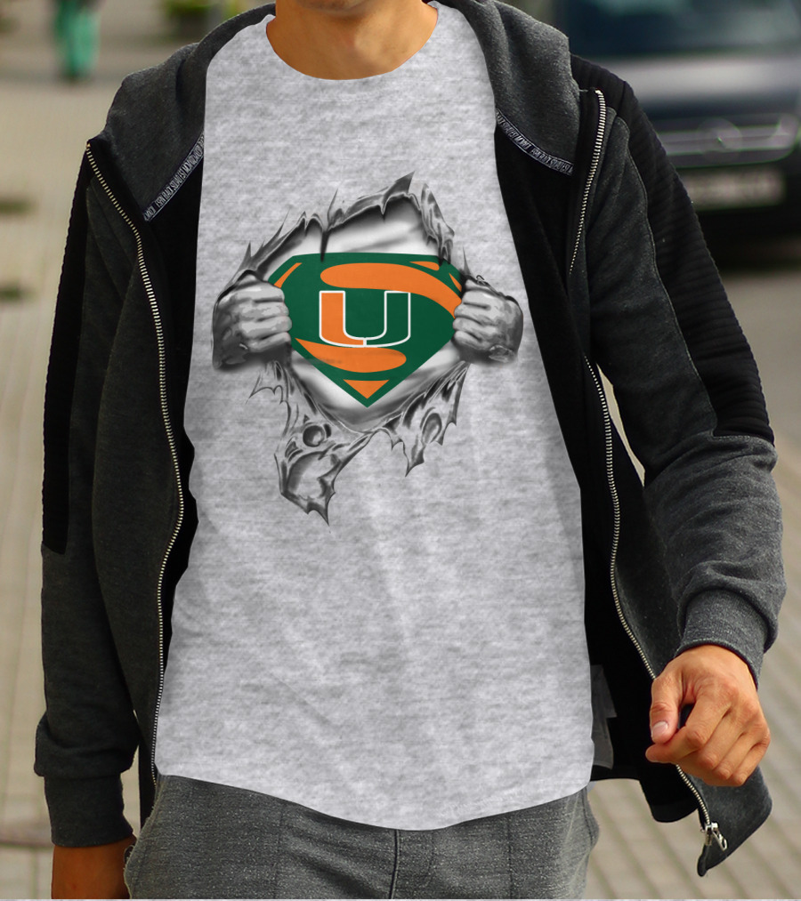 Miami Hurricanes Super U Logo Ripped Chest T-Shirt