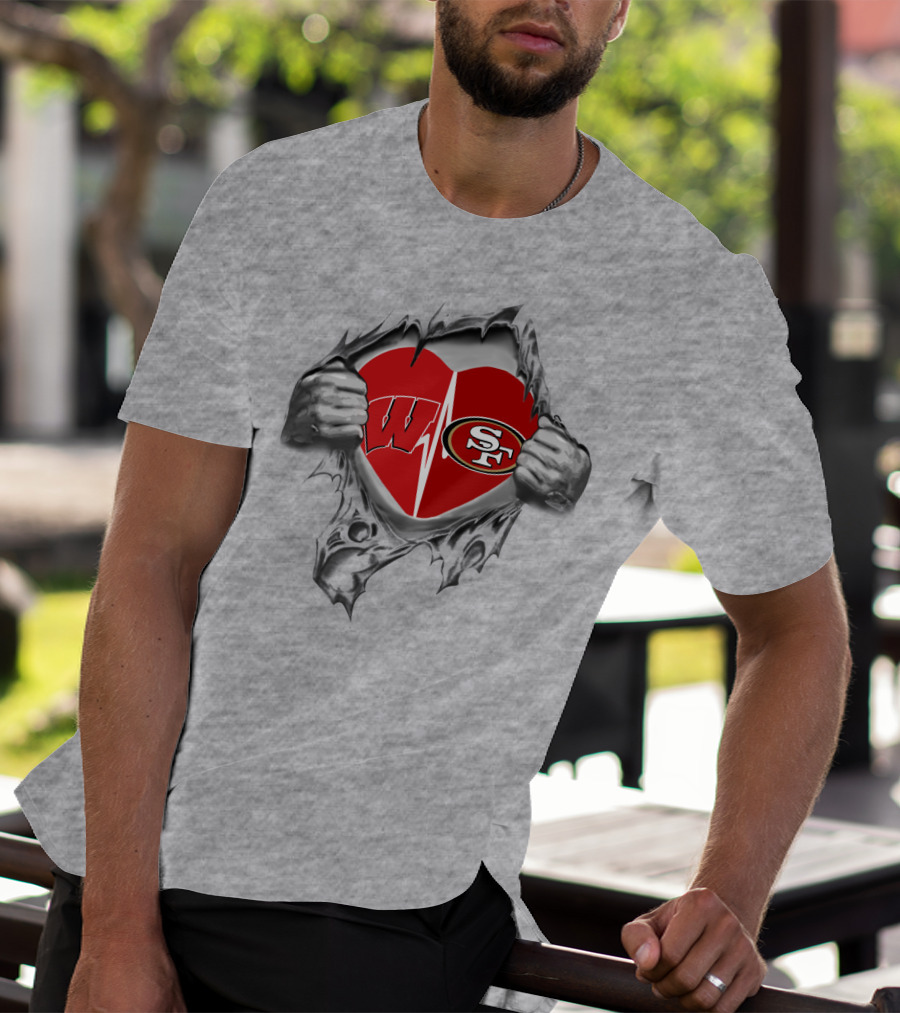 San Francisco 49ers Wisconsin Badgers Heart Logo Fusion T-Shirt