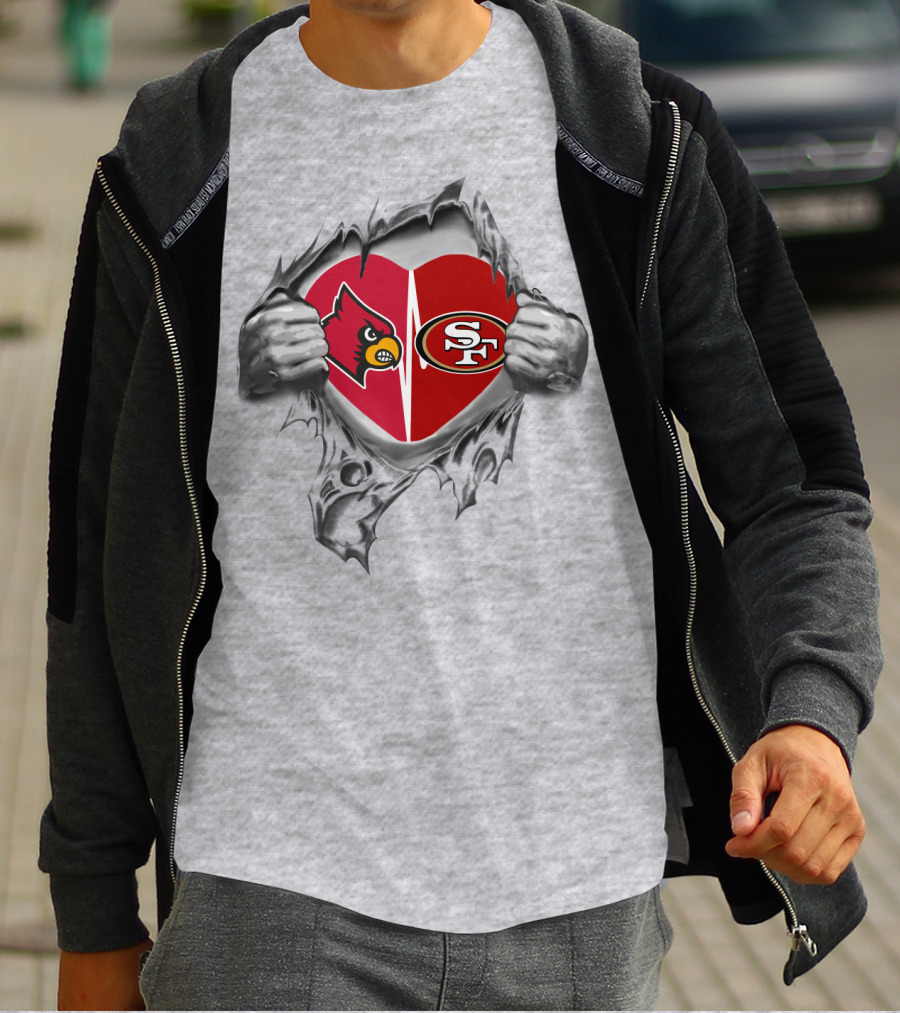 49Ers SF Cardinals Heart Rip T-Shirt