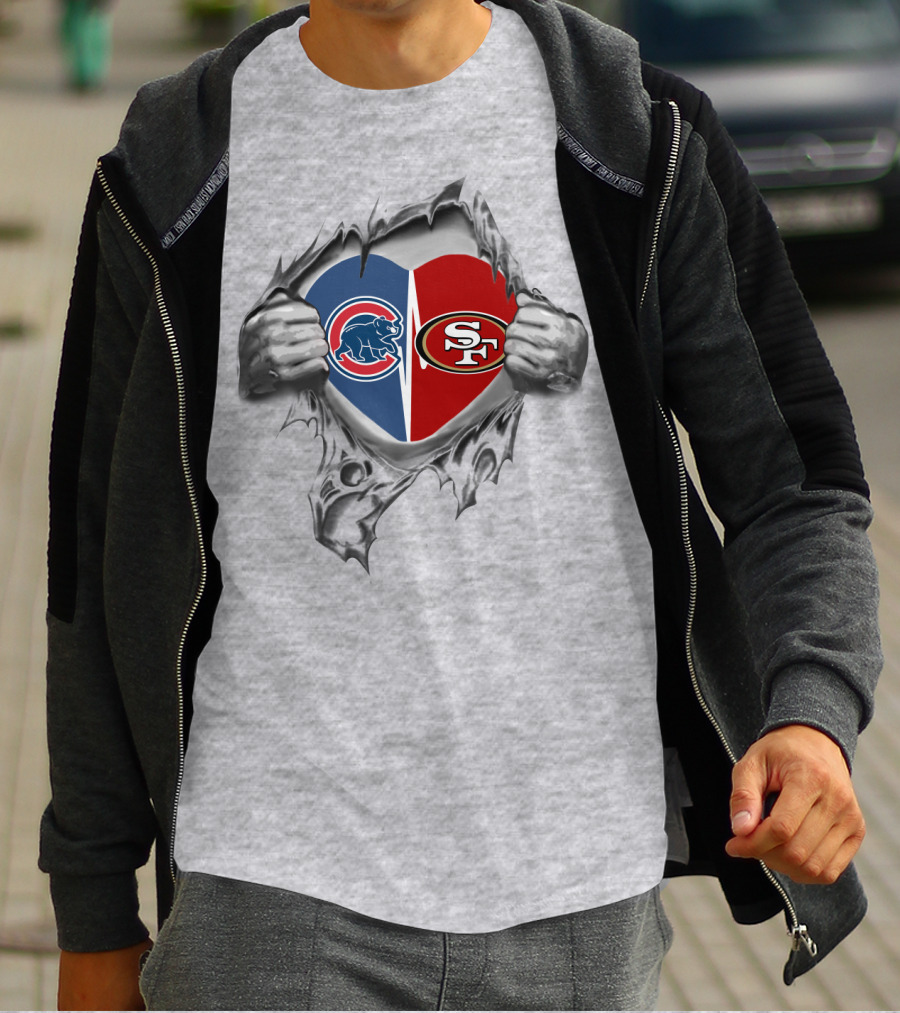 Chicago Cubs San Francisco 49ers Heart Logo Split Tear T-Shirt