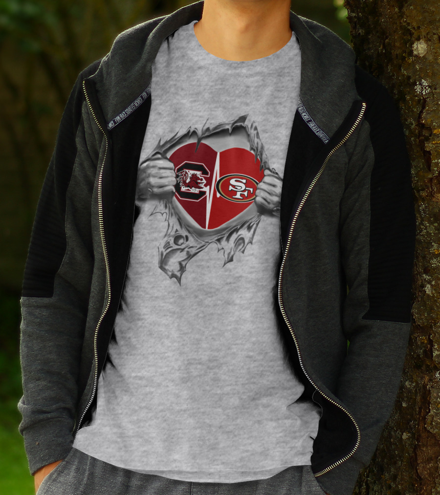 49Ers Gamecocks Heart Design With South Carolina And San Francisco T-Shirt