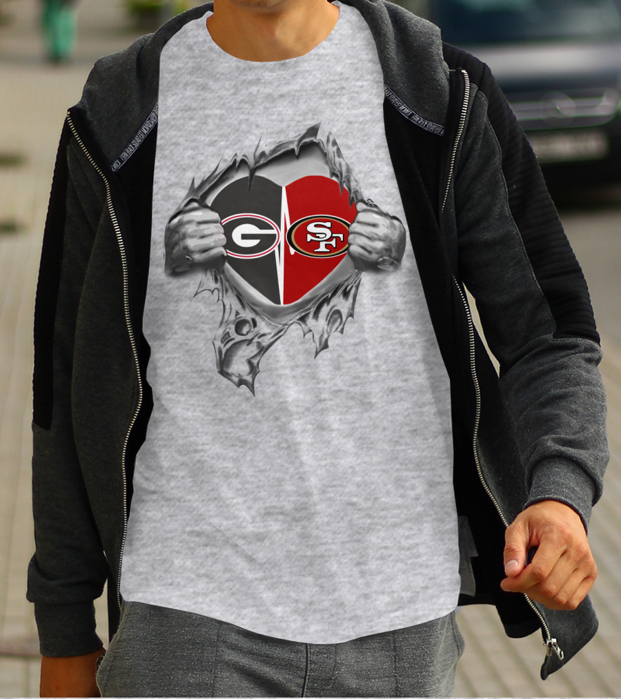 San Francisco 49ers Georgia Bulldogs Heart Logo Fusion T-Shirt