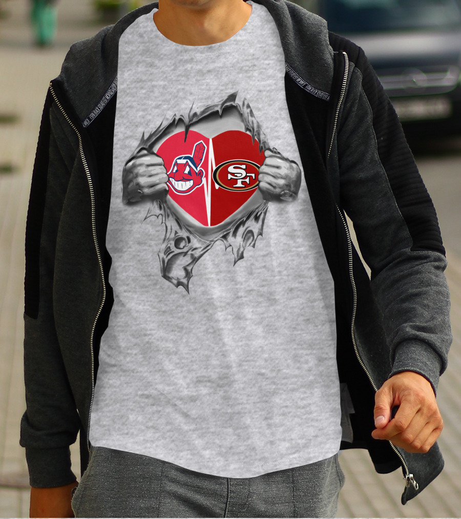 49Ers Cleveland Indians Heart Torn T-Shirt