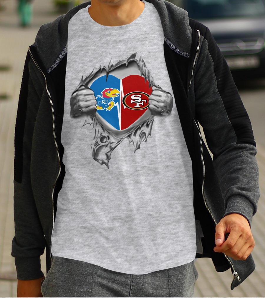 KU Jayhawks San Francisco 49ers Heart Logo Fan T-Shirt