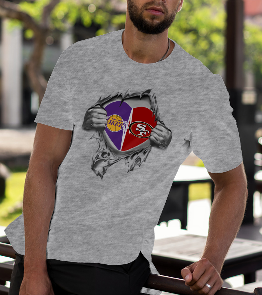 Los Angeles Lakers San Francisco 49ers Heart Logo Rip T-Shirt