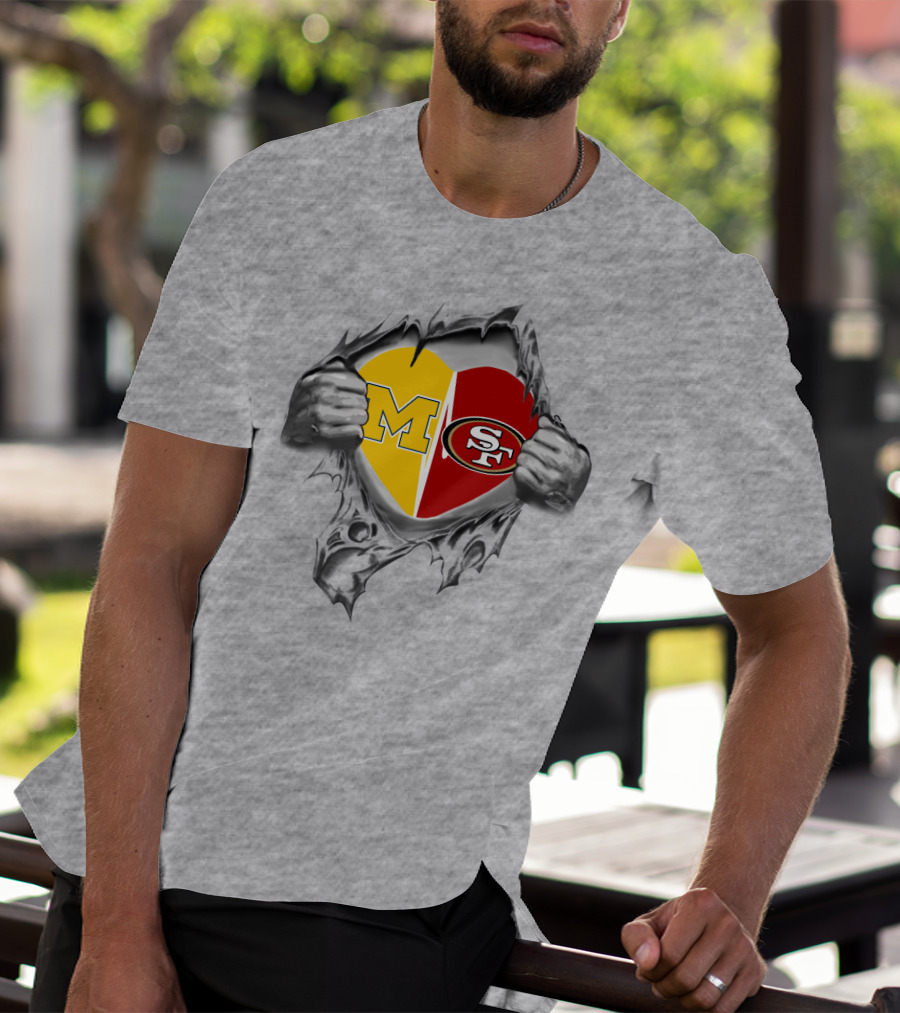 M SF Heart Logo Rip 49Ers Michigan T-Shirt