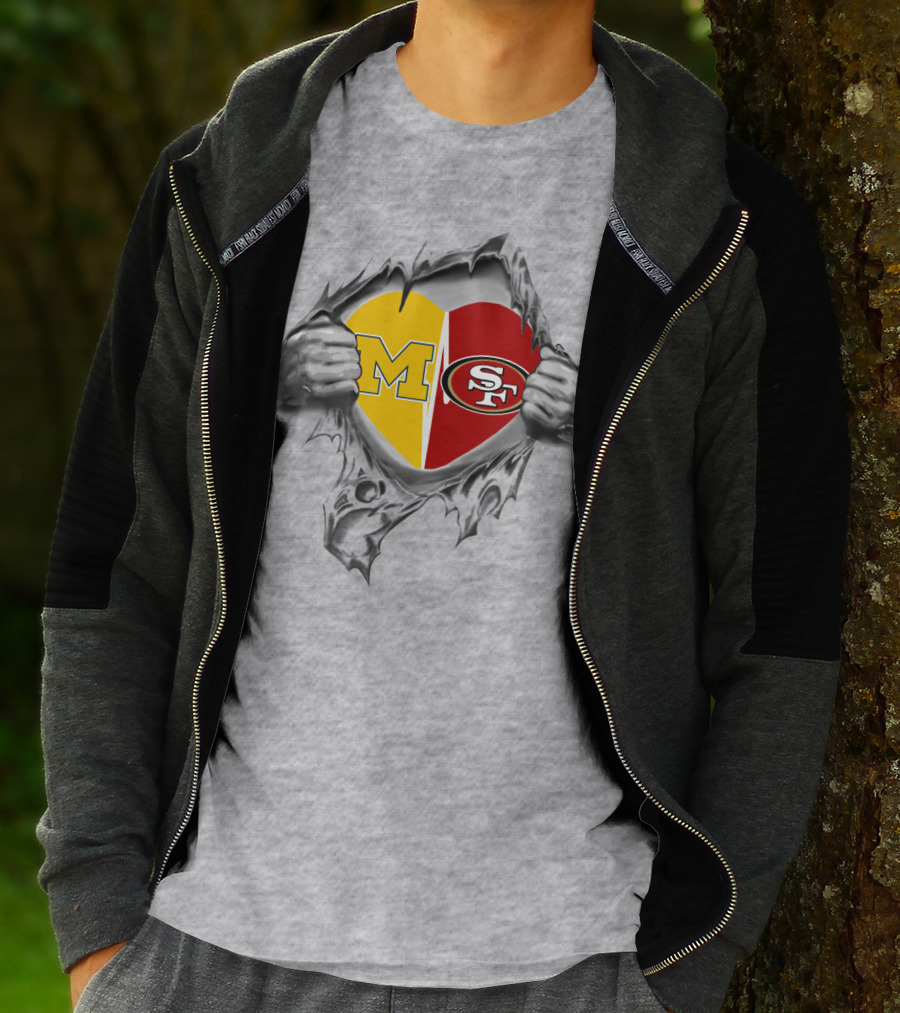 M SF Heart Logo Rip 49Ers Michigan T-Shirt