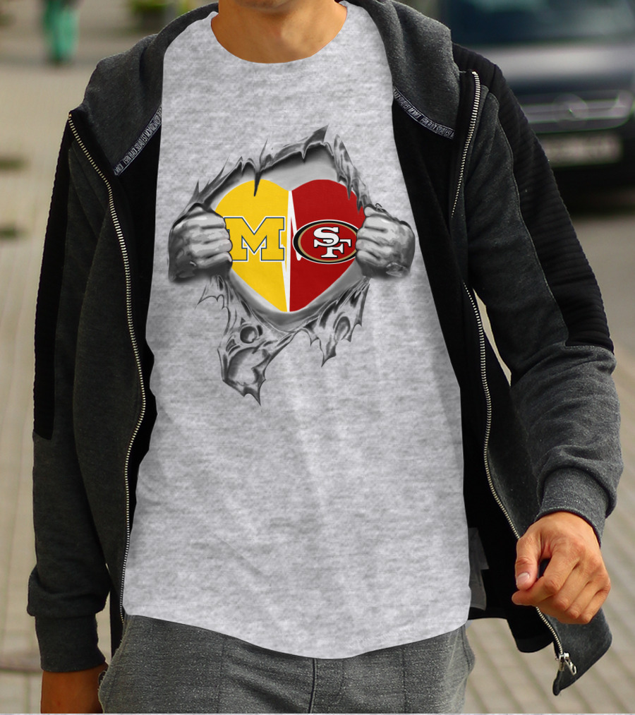 M SF Heart Logo Rip 49Ers Michigan T-Shirt