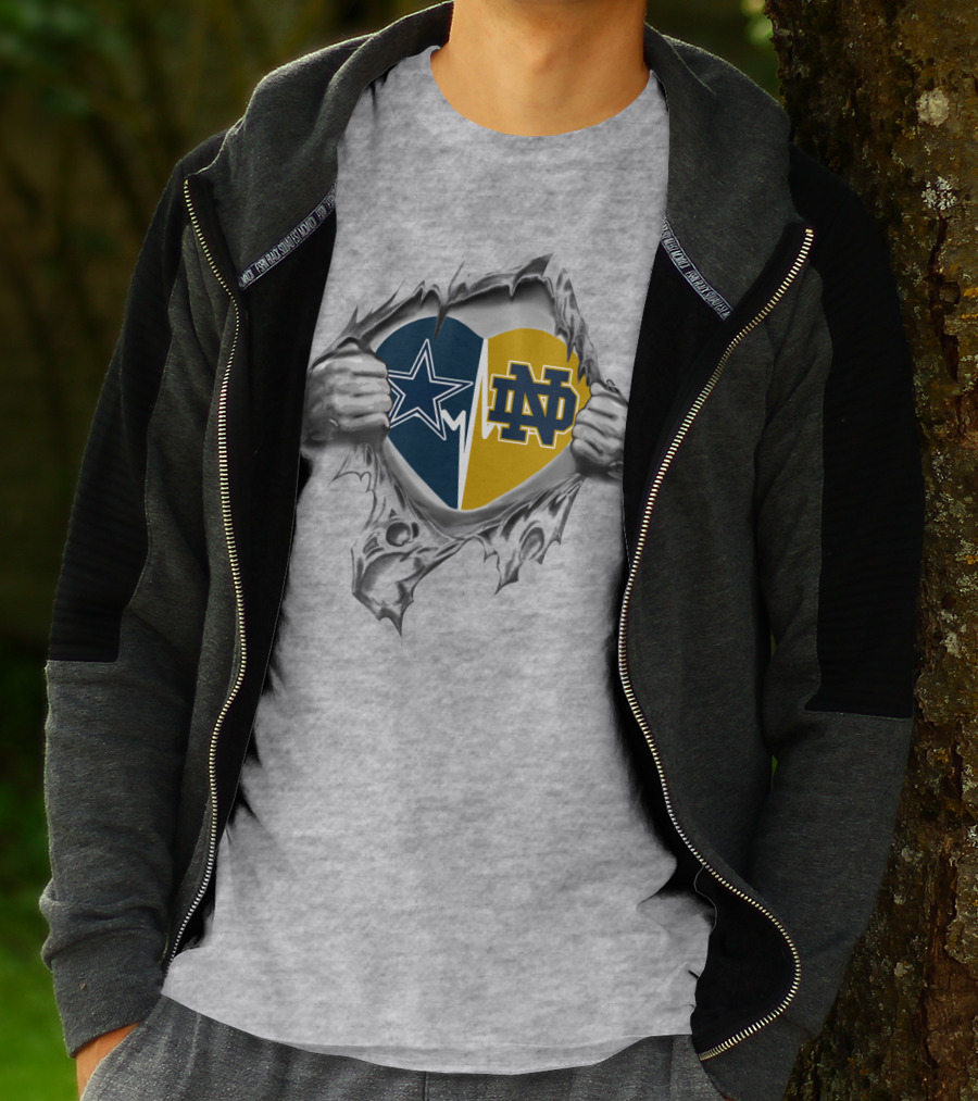 Cowboys Star And Notre Dame Fighting Irish Heart T-Shirt