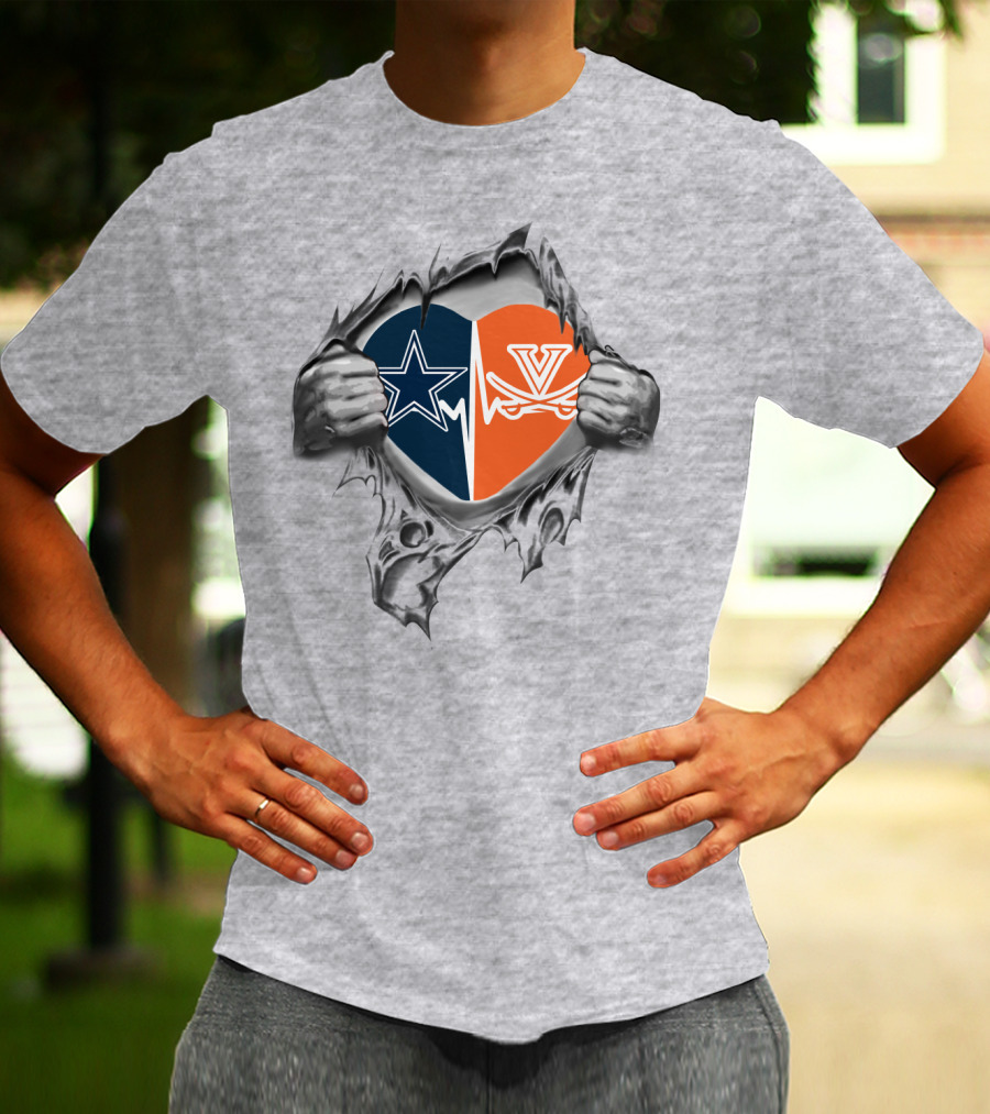 Dallas Cowboys Virginia Cavaliers Heart Star Emblem Loyalty T-Shirt