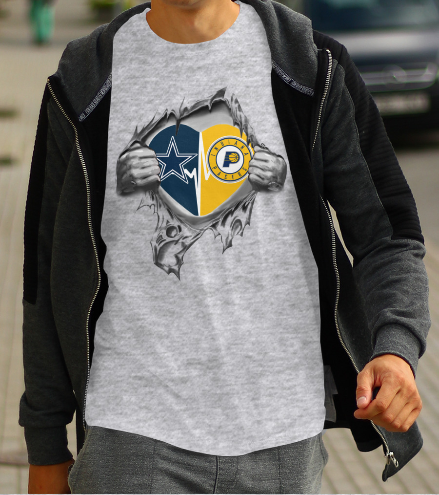 Dallas Cowboys Indiana Pacers Heart Rip T-Shirt