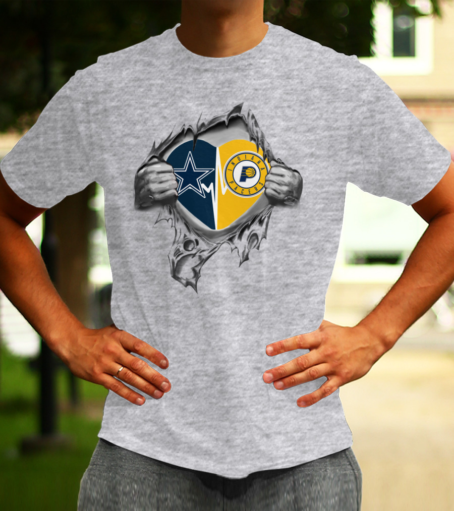 Dallas Cowboys Indiana Pacers Heart Rip T-Shirt