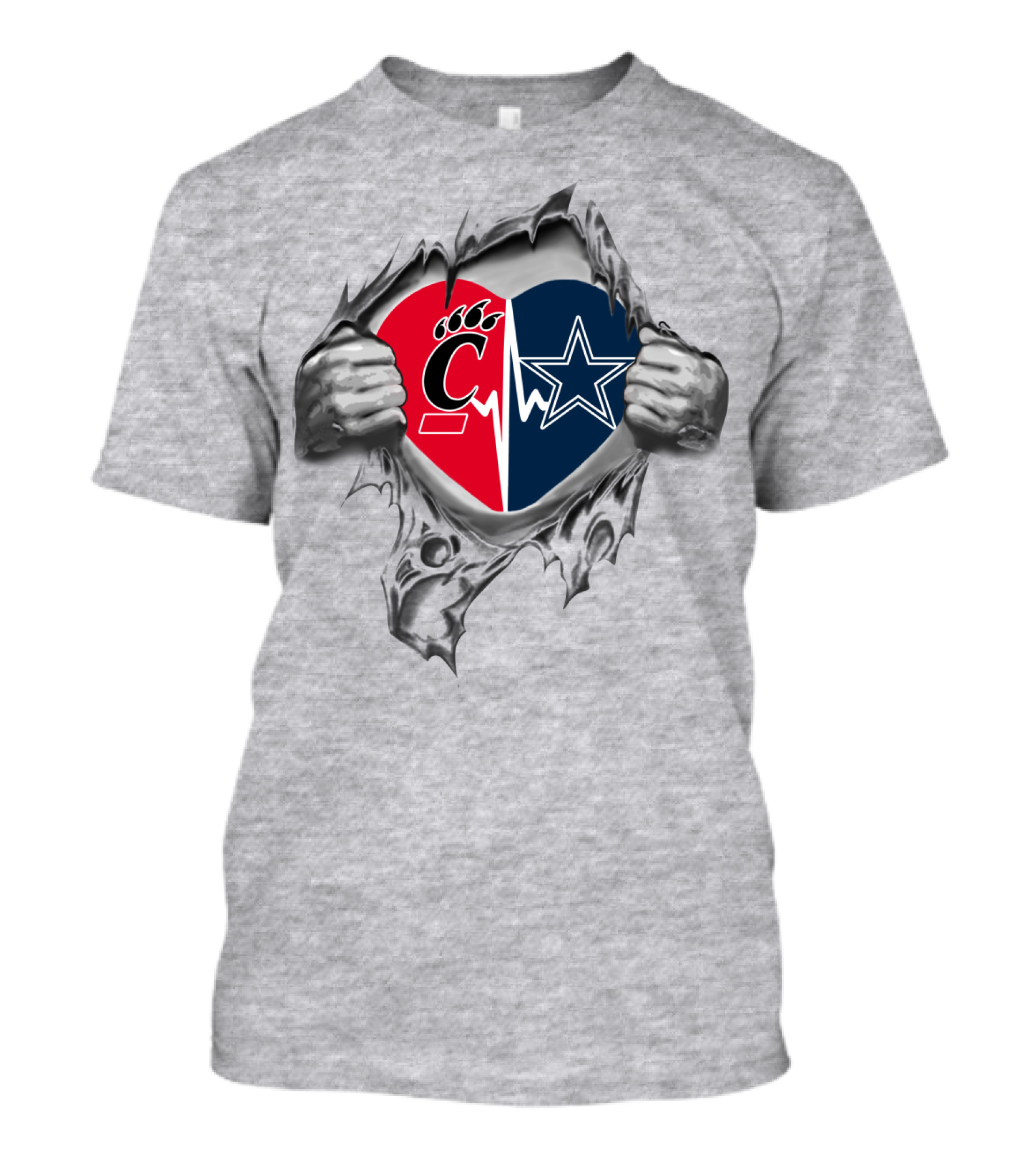 Cowboys Bearcats Heartbeat Split Logo Showdown T-Shirt