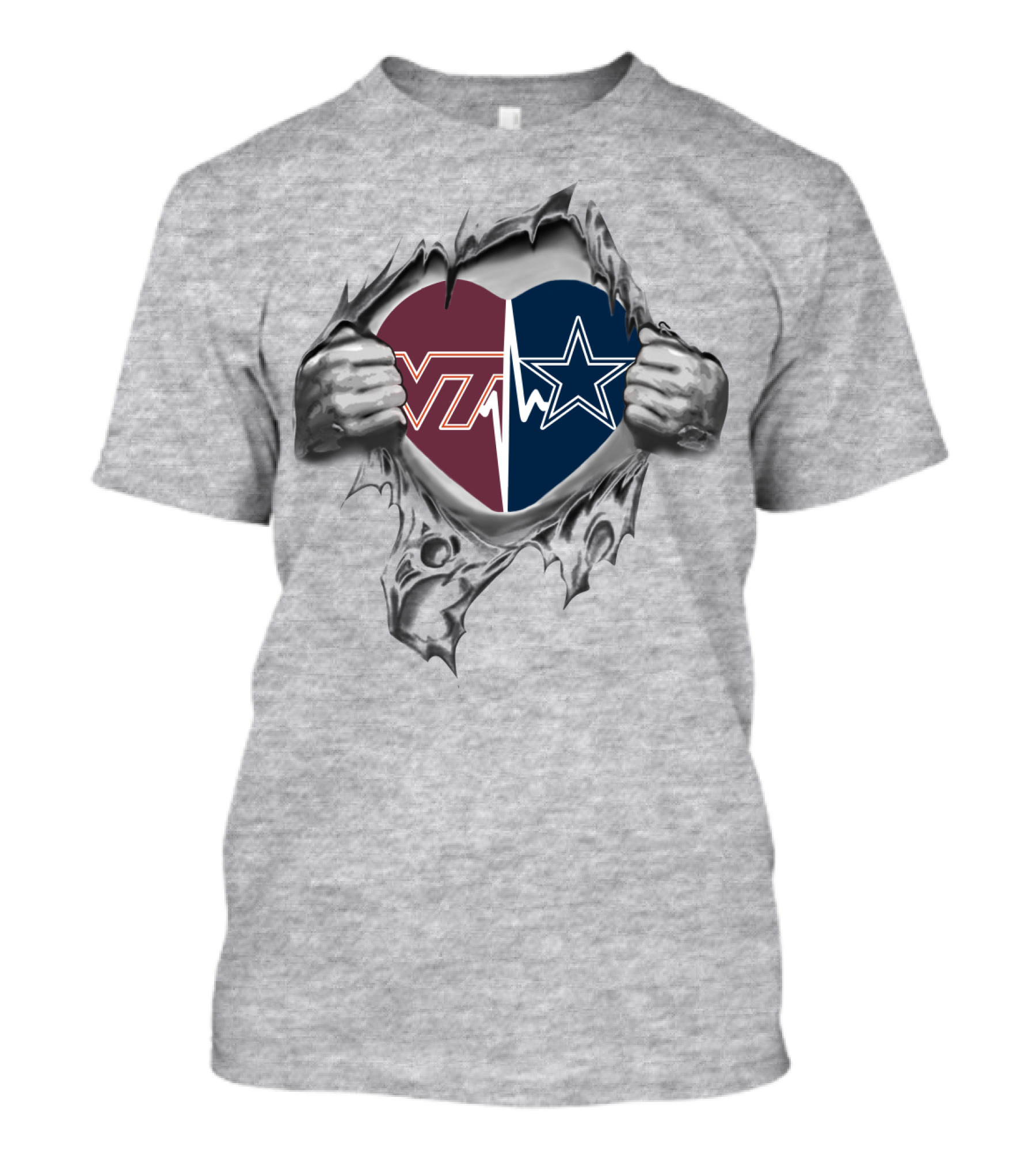 Cowboys Hokies Heart Logo Split T-Shirt