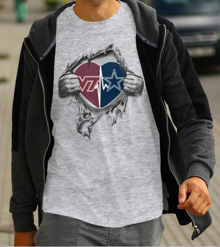Cowboys Hokies Heart Logo Split T-Shirt